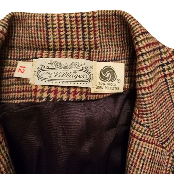 Vintage Villager Blazer Womens Size 12 Brown Multi Union Made Rich Wool Blend - Picture 3 of 7